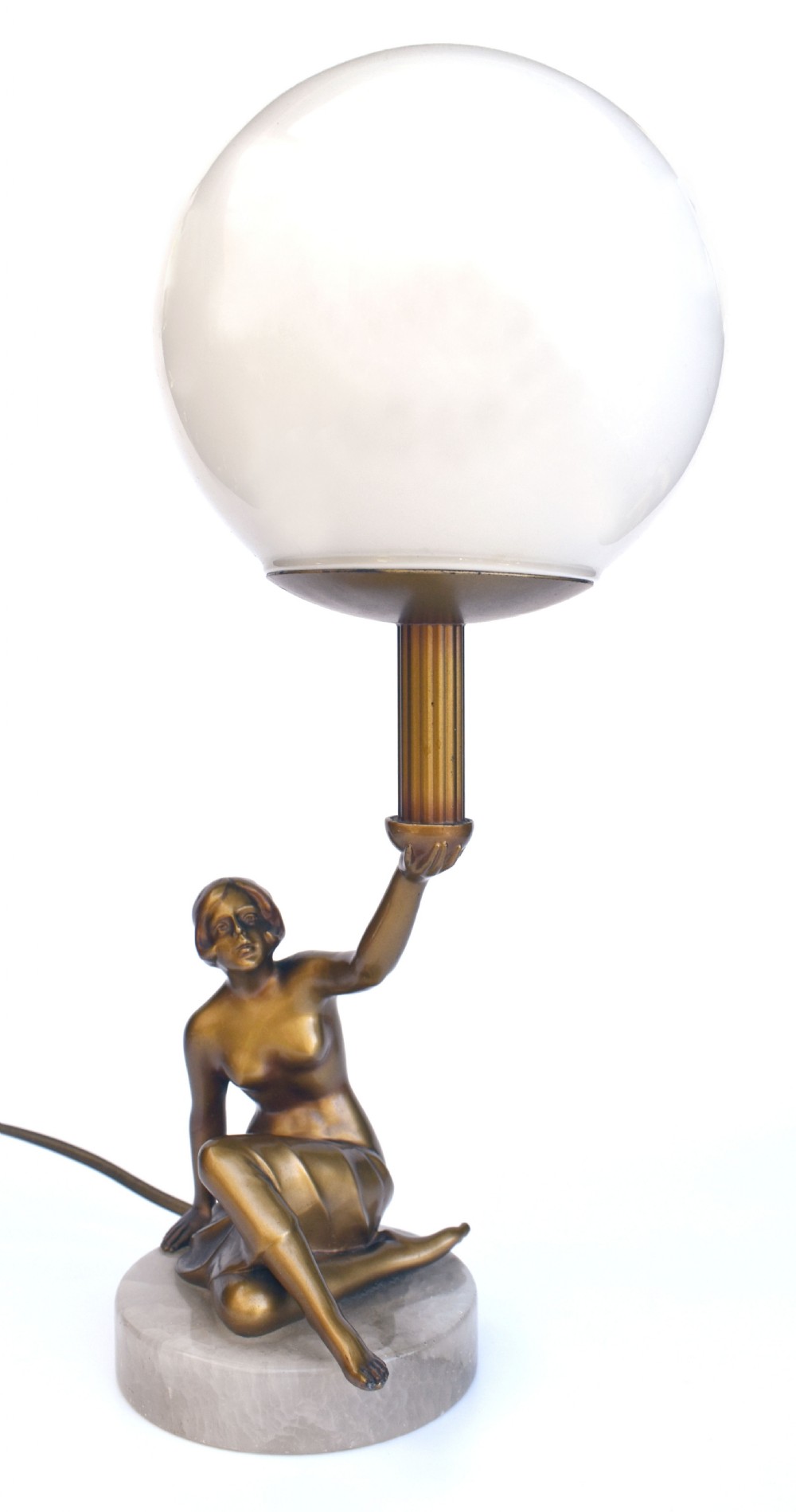 Art Deco Original Cold Painted Spelter Lady Figural Lamp, c1930 View V