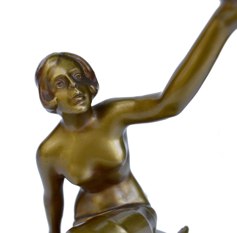 Art Deco Original Cold Painted Spelter Lady Figural Lamp, c1930 View VIII