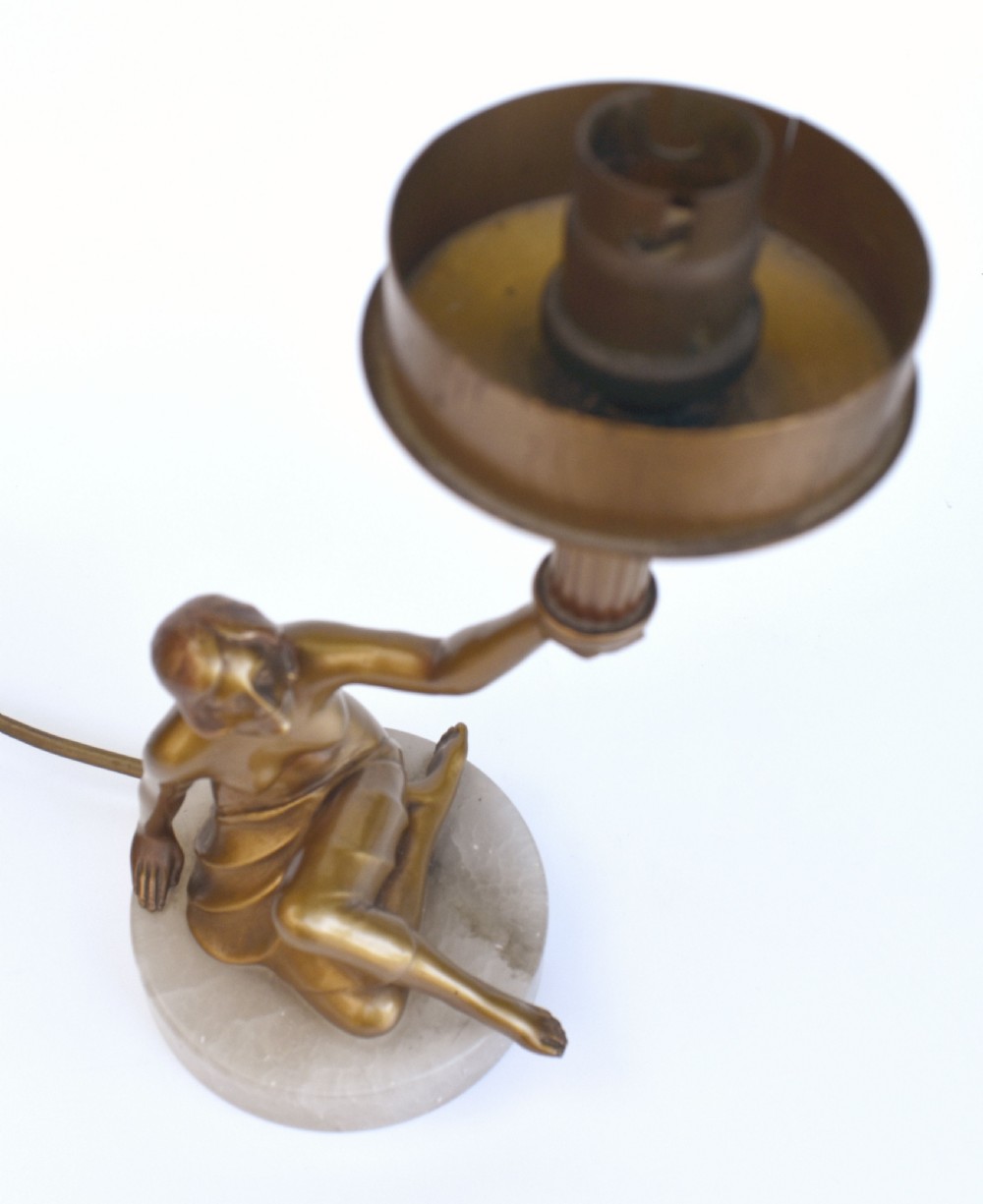 Art Deco Original Cold Painted Spelter Lady Figural Lamp, c1930 View X