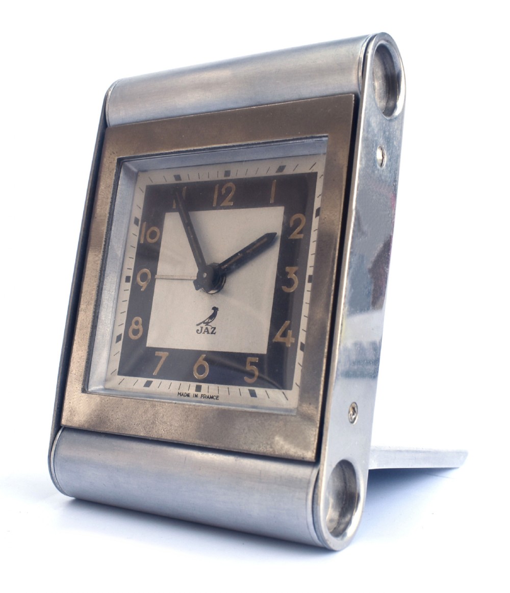 Art Deco Chrome Cased Travel Alarm by JAZ, c1930