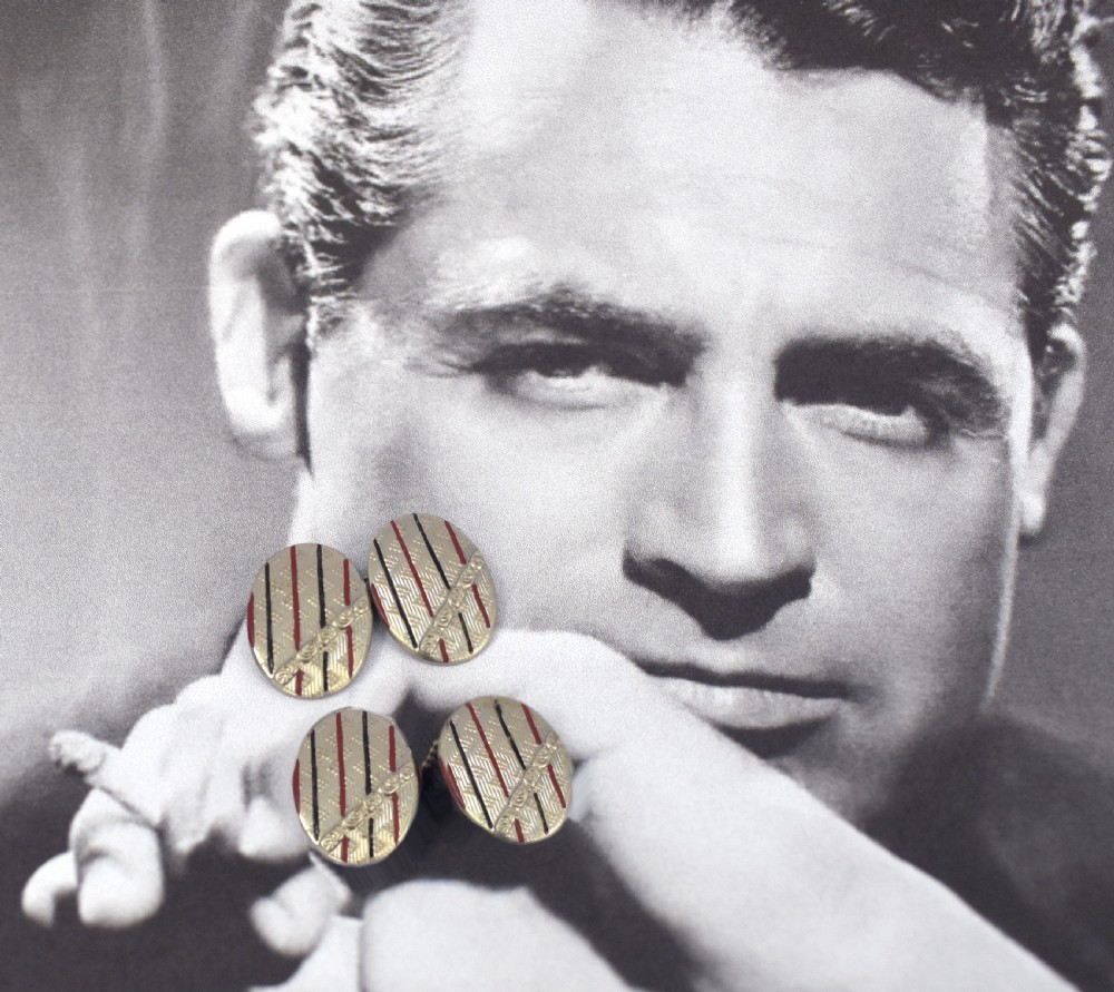 Art Deco Gents Rare Silver Plated & Enamel Cufflinks, c1930 View VI