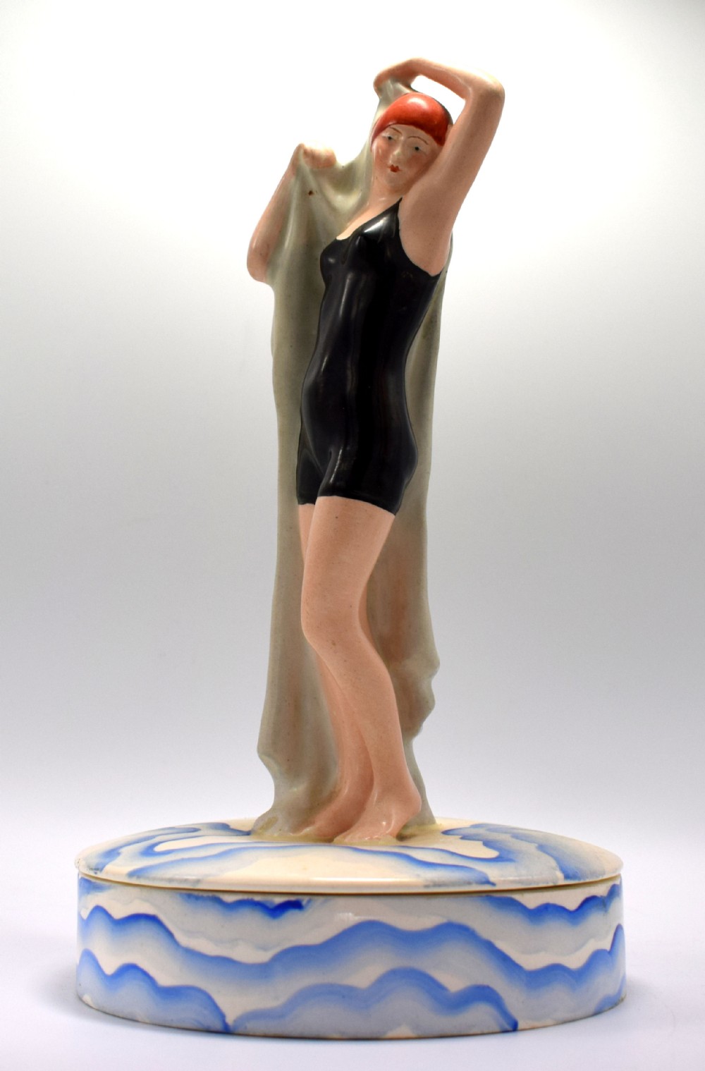Art Deco Super Rare Ceramic Bathing Belle Powder Box, c1930
