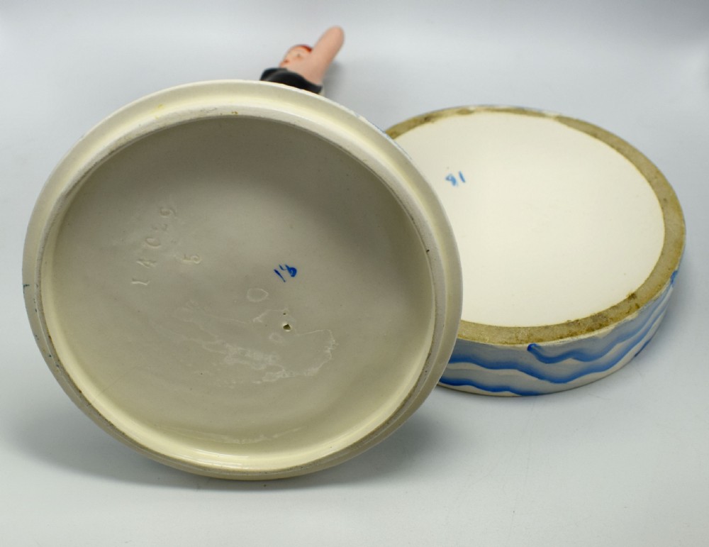 Art Deco Super Rare Ceramic Bathing Belle Powder Box, c1930 View V