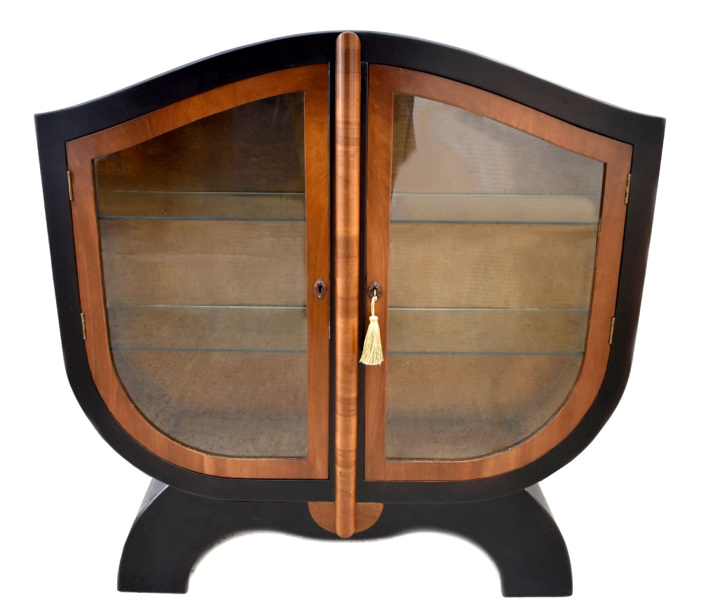 Art Deco Ebonized & Walnut Glass Cabinet, c1930