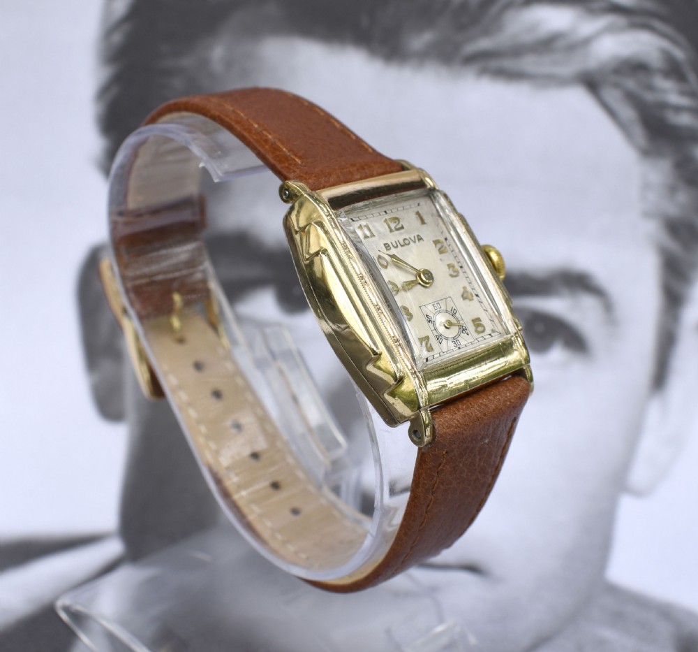 Art Deco Gents Watch, 10k Gold, By Bulova, Serviced, c1936 View V