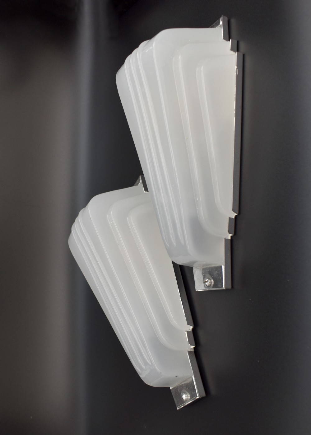 Art Deco Pair Of Odeon Opaque Glass Wall Lights, c1930