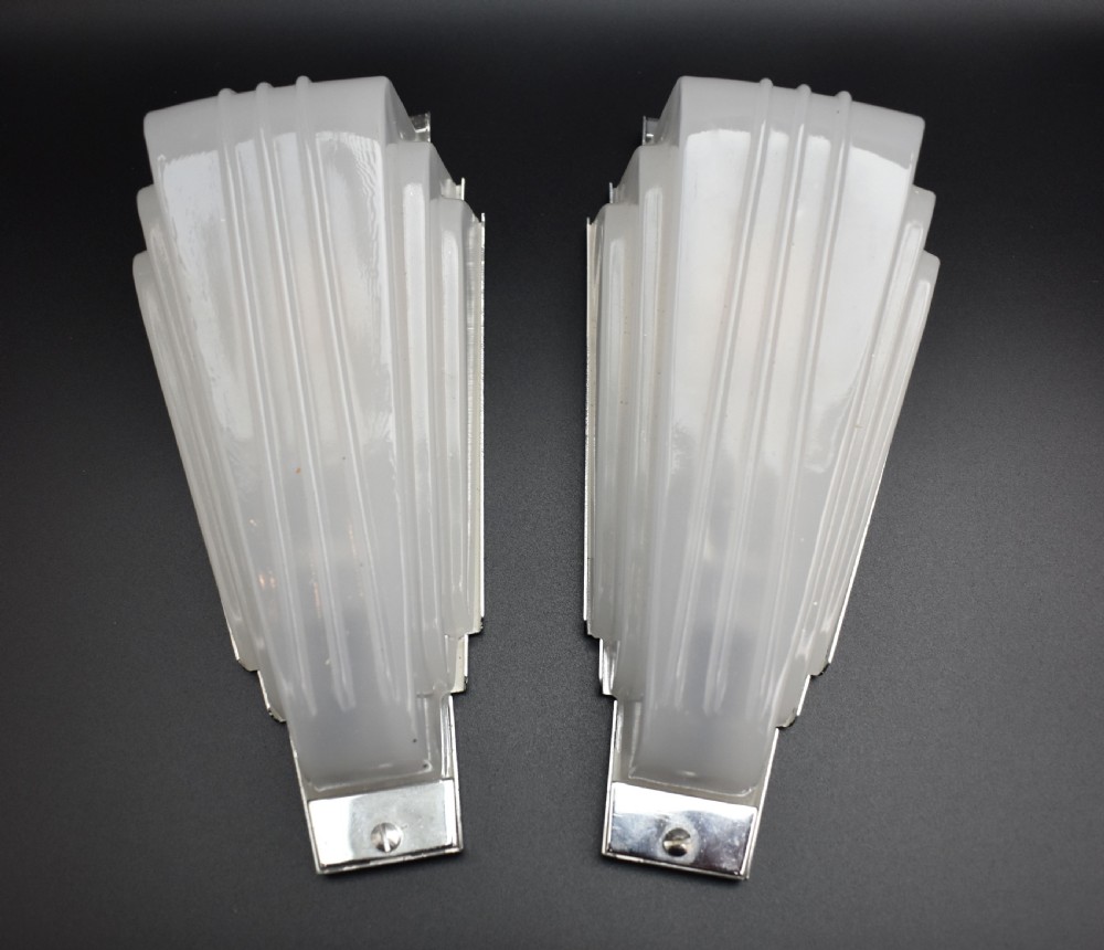 Art Deco Pair Of Odeon Opaque Glass Wall Lights, c1930 View II
