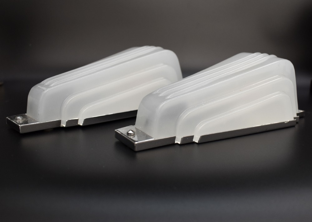 Art Deco Pair Of Odeon Opaque Glass Wall Lights, c1930 View IV