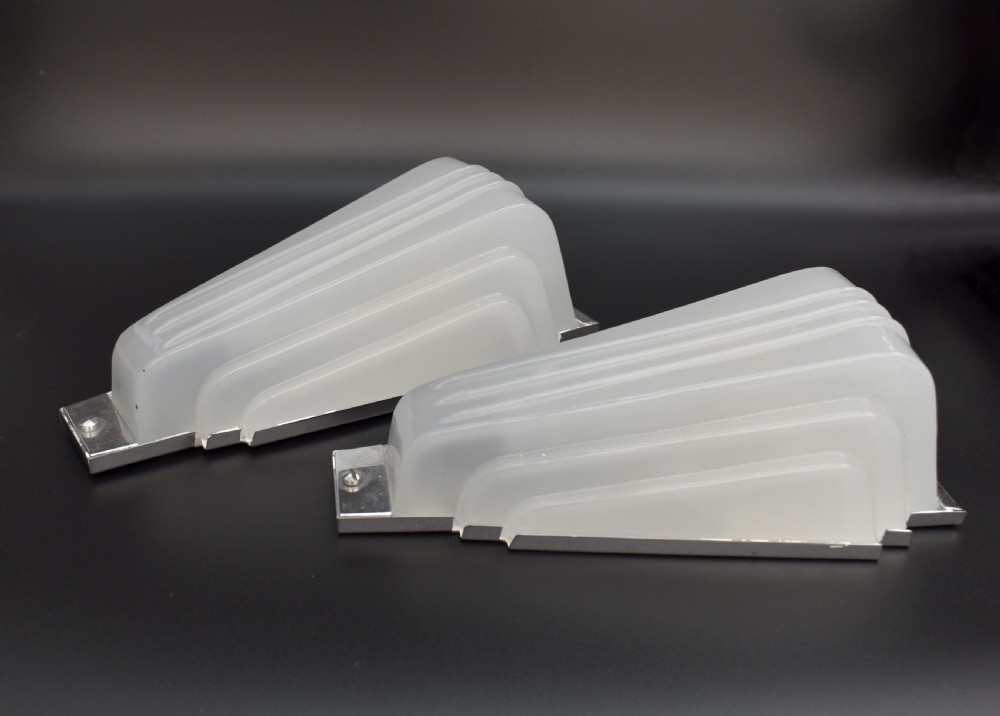 Art Deco Pair Of Odeon Opaque Glass Wall Lights, c1930 View XII