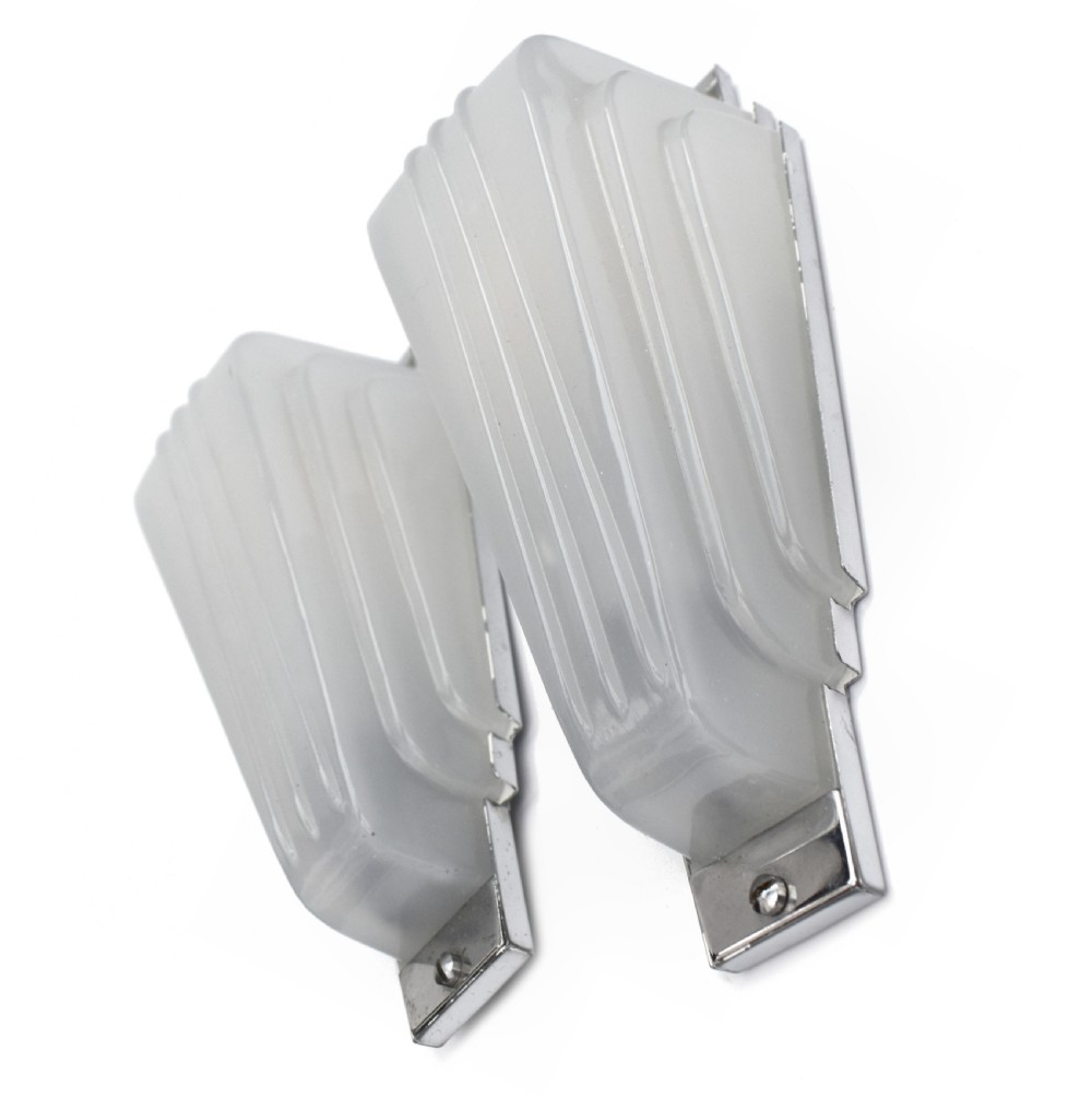 Art Deco Pair Of Odeon Opaque Glass Wall Lights, c1930 View XIII