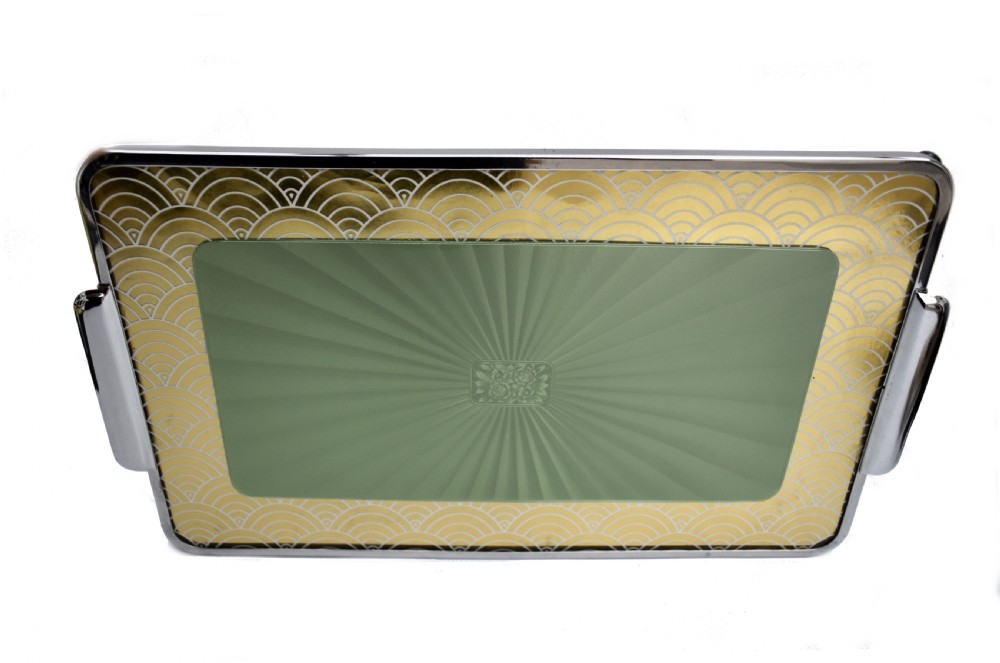 Art Deco Chrome & Glass Drinks Tray, 1930's View IV