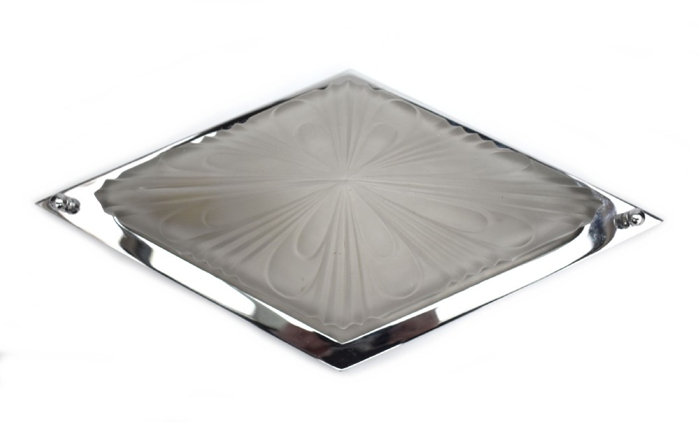 Art Deco Superb Large Original Opaque Glass Chrome Wall Light 38cm Long, c1930 View III