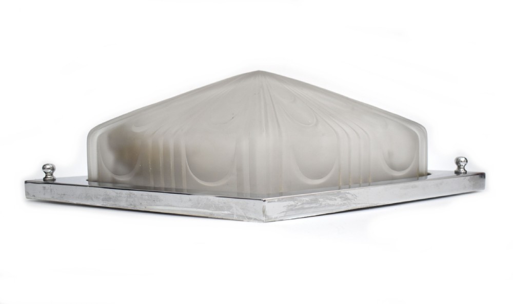 Art Deco Superb Large Original Opaque Glass Chrome Wall Light 38cm Long, c1930 View IV