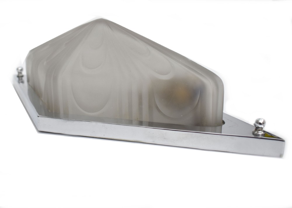 Art Deco Superb Large Original Opaque Glass Chrome Wall Light 38cm Long, c1930 View V