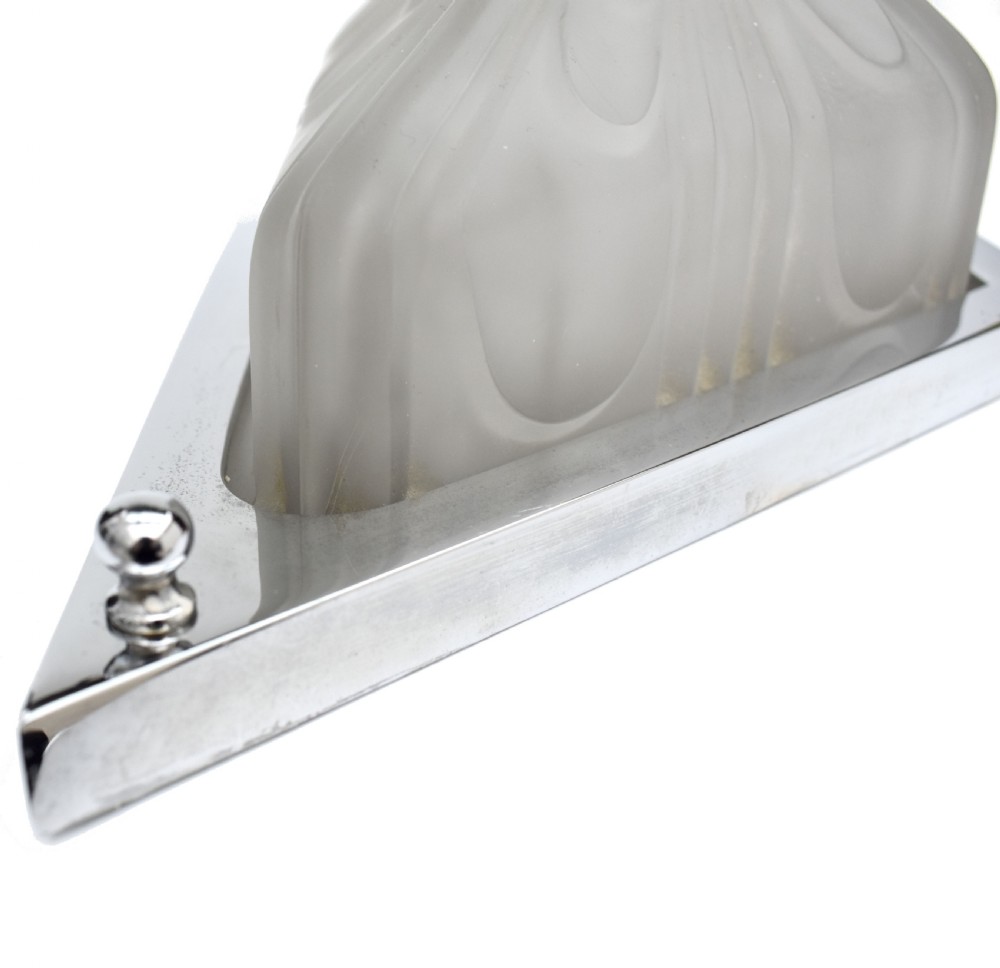 Art Deco Superb Large Original Opaque Glass Chrome Wall Light 38cm Long, c1930 View VII