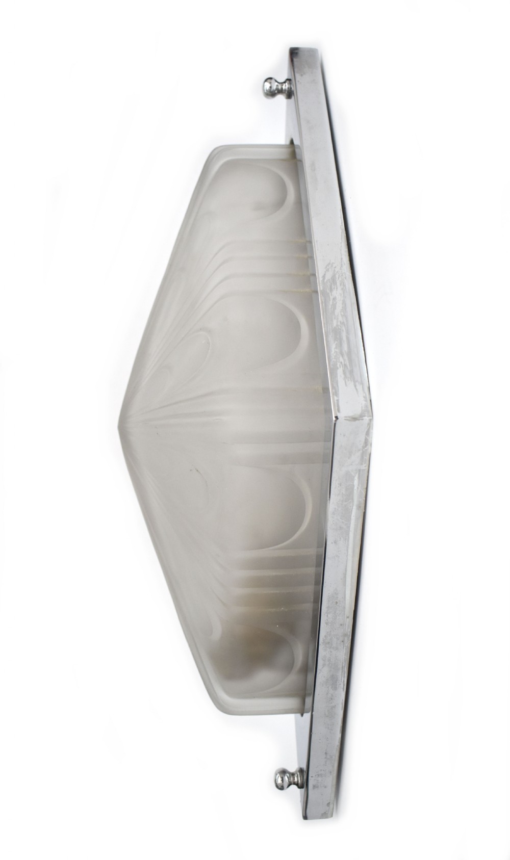 Art Deco Superb Large Original Opaque Glass Chrome Wall Light 38cm Long, c1930 View XI