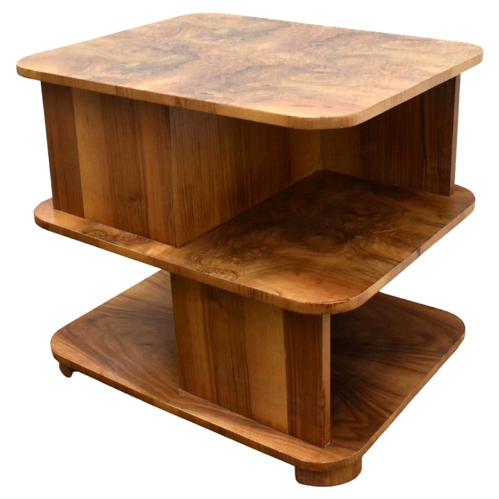 Art Deco Walnut Sectional Book Table, English, c1930