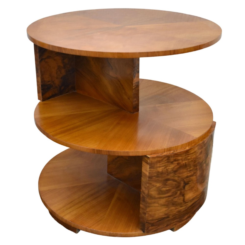 Art Deco Walnut Drum Book Table, English, c1930 View II