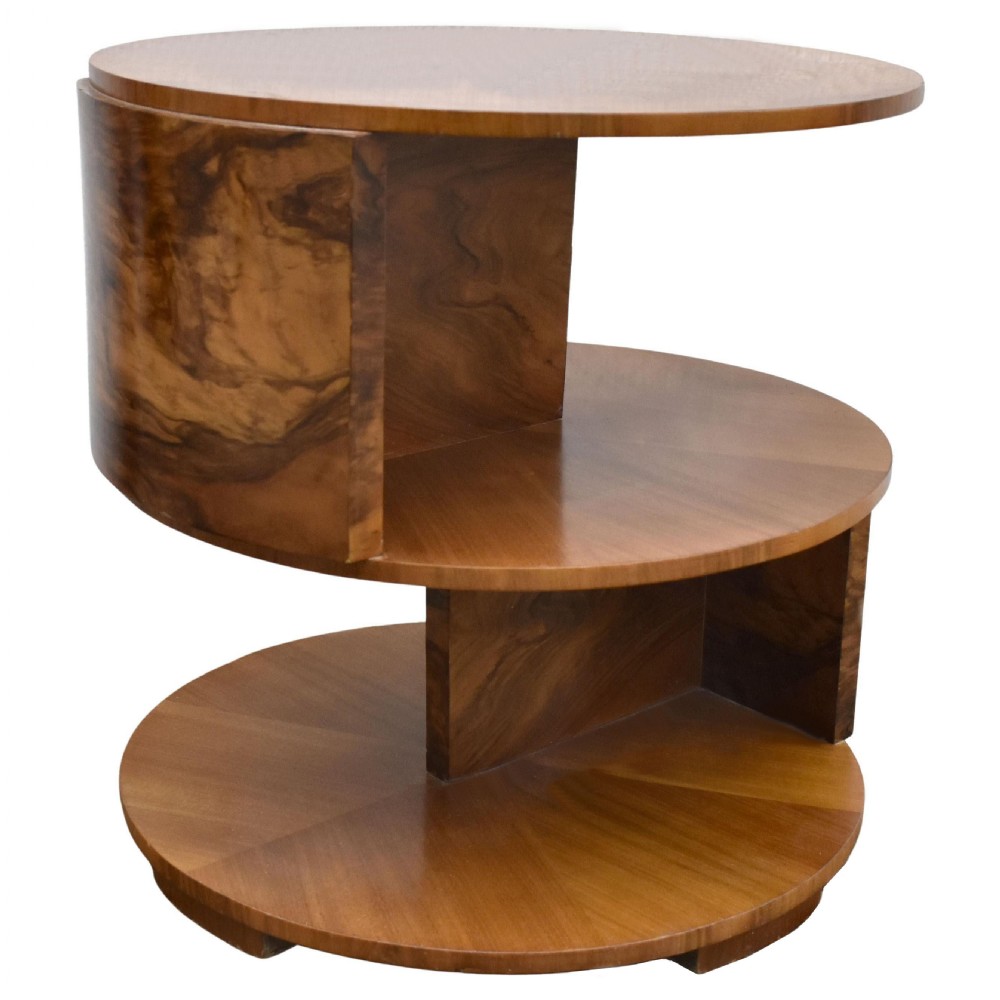 Art Deco Walnut Drum Book Table, English, c1930 View III