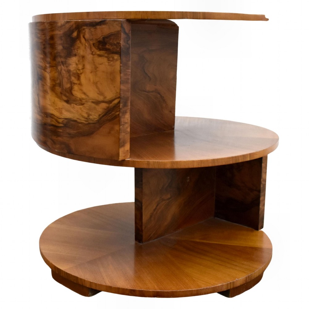 Art Deco Walnut Drum Book Table, English, c1930 View V