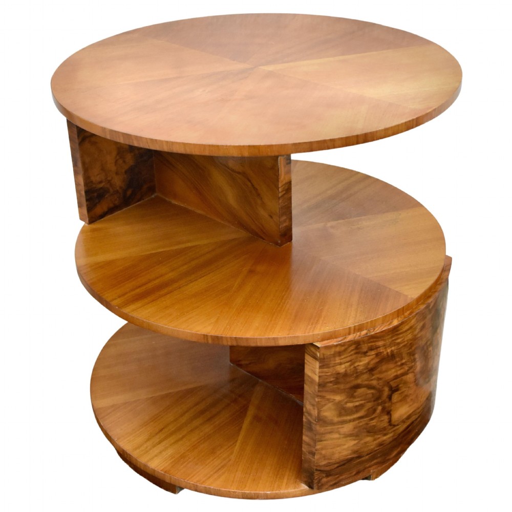 Art Deco Walnut Drum Book Table, English, c1930 View VI