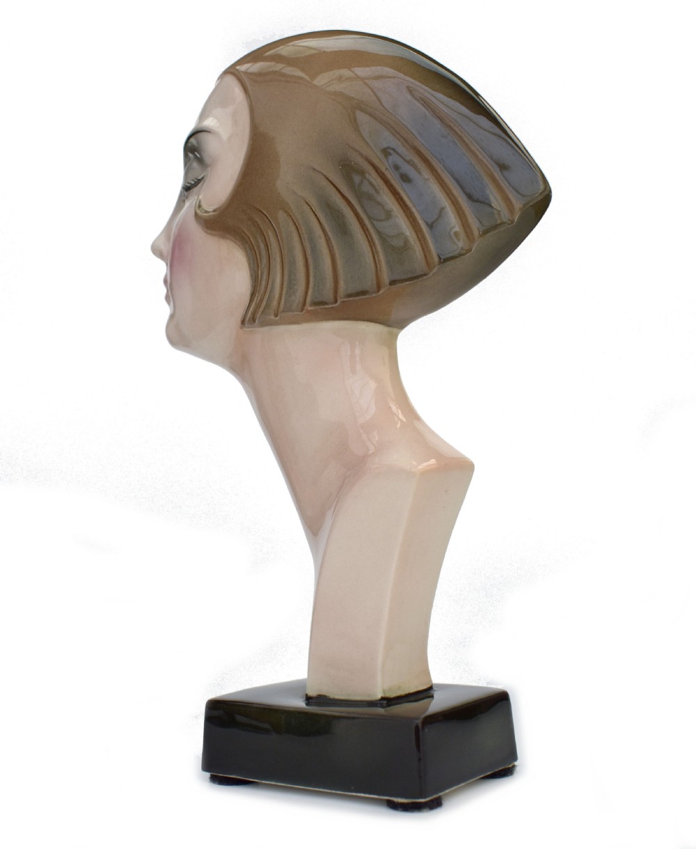 Art Deco Ceramic Head Bust By Katzhutte Hertwig & Co, c1930 View IV