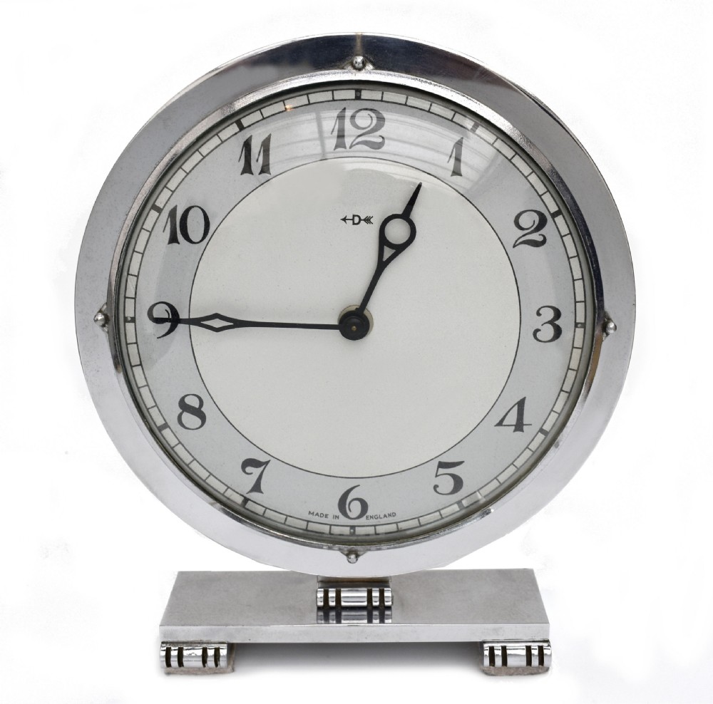 Art Deco English Chrome Clock , 8 Day, Mechanical, By Smiths ,c1930