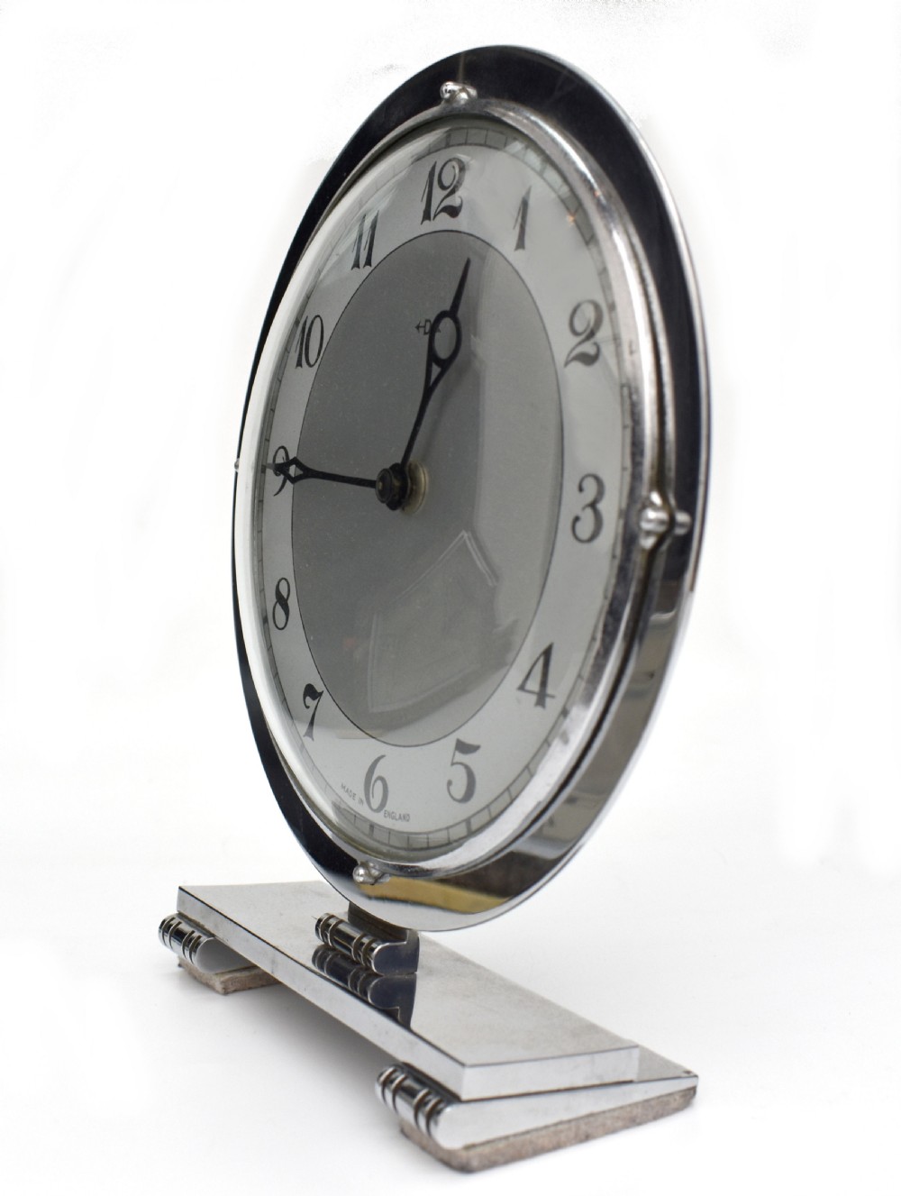 Art Deco English Chrome Clock , 8 Day, Mechanical, By Smiths ,c1930 View IV
