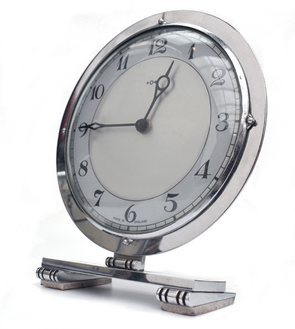 Art Deco English Chrome Clock , 8 Day, Mechanical, By Smiths ,c1930 View V