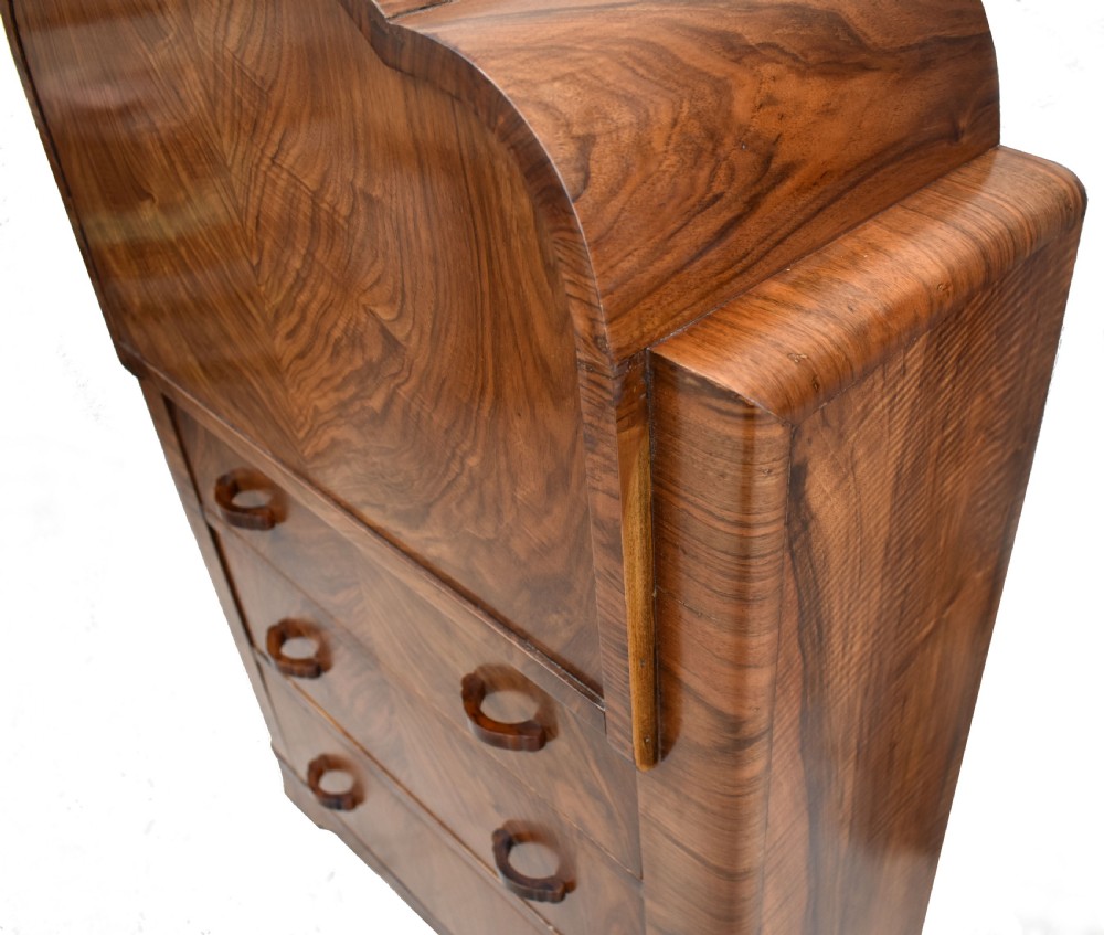 Art Deco Walnut Cloud Writing Bureau, c1930 View VI
