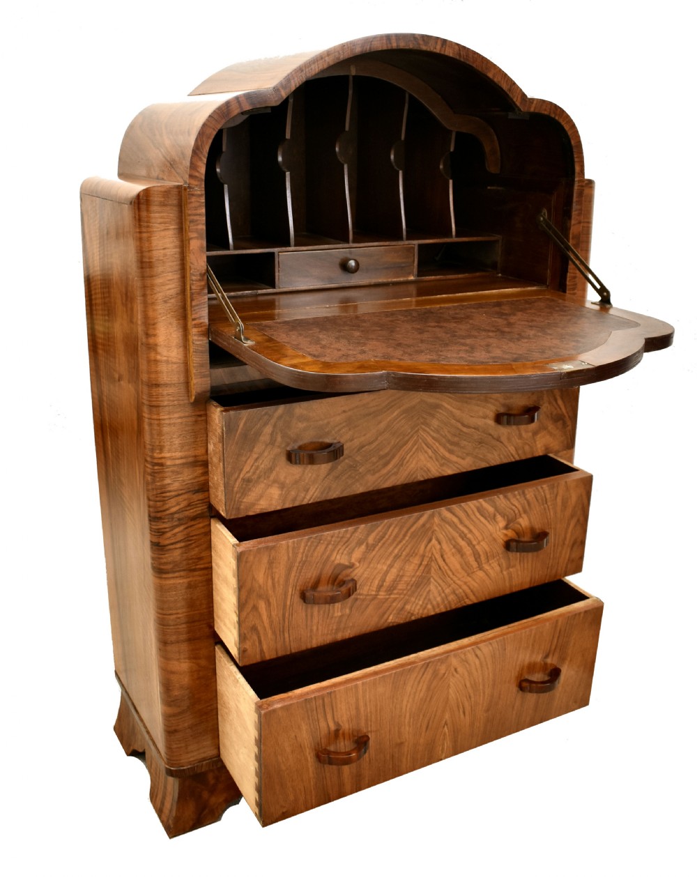Art Deco Walnut Cloud Writing Bureau, c1930 View VIII