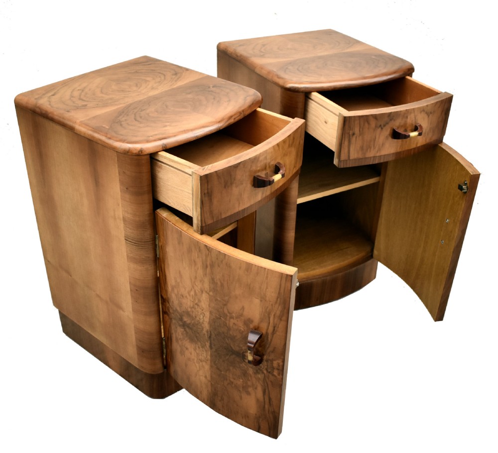Art Deco Matching Pair of Walnut Bedside Cabinets, c1930 View II