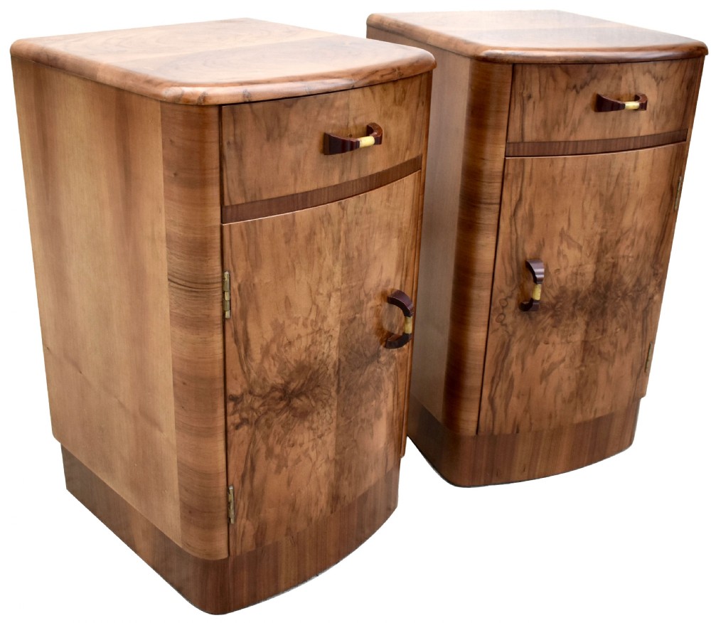 Art Deco Matching Pair of Walnut Bedside Cabinets, c1930 View III