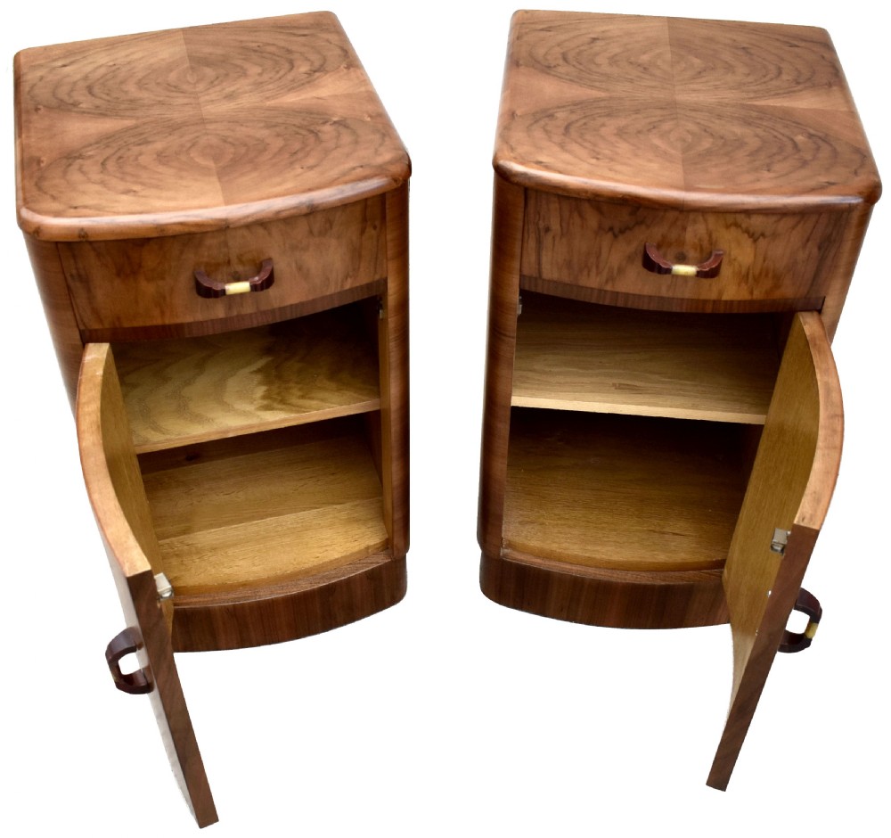 Art Deco Matching Pair of Walnut Bedside Cabinets, c1930 View IV