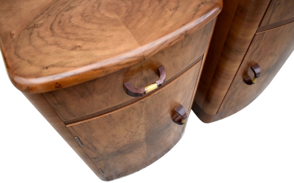 Art Deco Matching Pair of Walnut Bedside Cabinets, c1930 View V