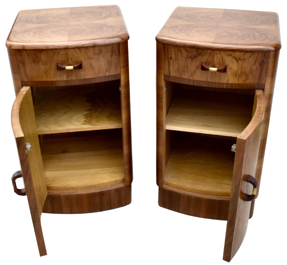Art Deco Matching Pair of Walnut Bedside Cabinets, c1930 View VI