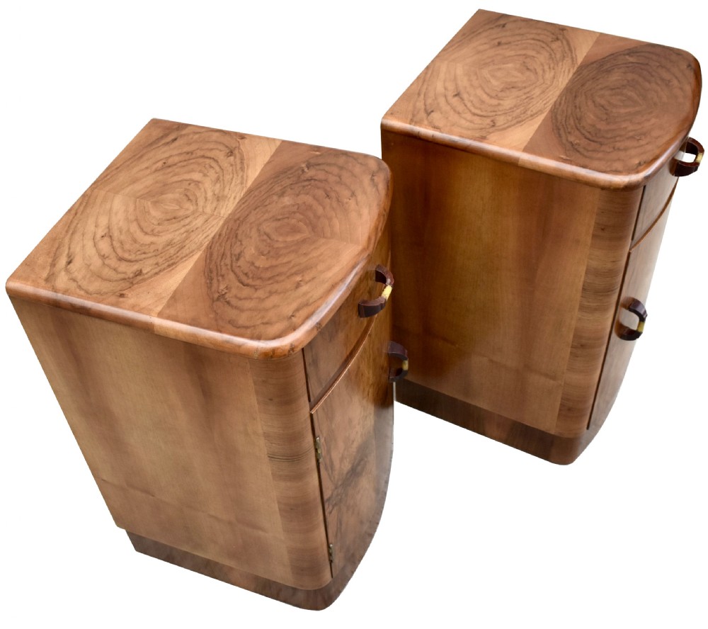 Art Deco Matching Pair of Walnut Bedside Cabinets, c1930 View VII