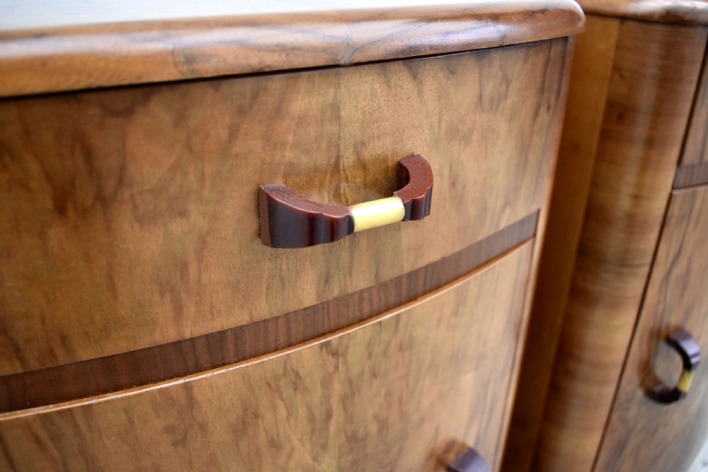 Art Deco Matching Pair of Walnut Bedside Cabinets, c1930 View VIII