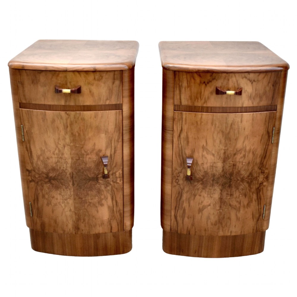 Art Deco Matching Pair of Walnut Bedside Cabinets, c1930