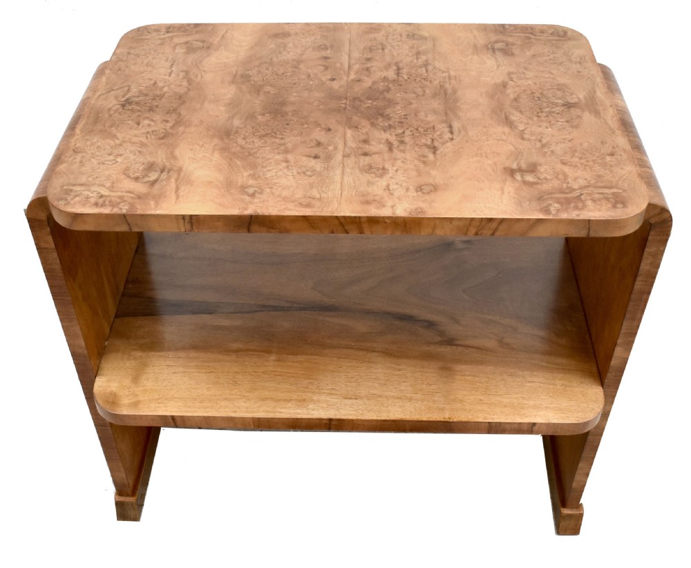 Art Deco Modernist Two Tier Blonde Walnut Occasional Table, c1930