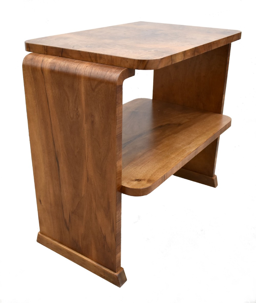 Art Deco Modernist Two Tier Blonde Walnut Occasional Table, c1930 View II