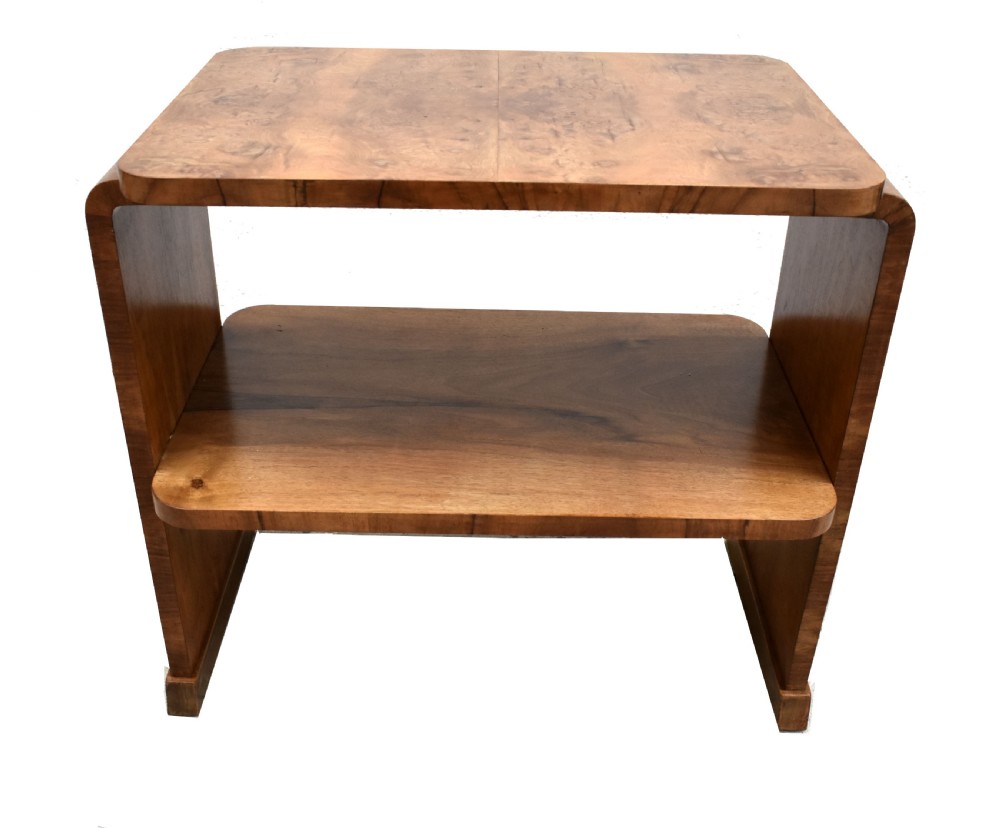 Art Deco Modernist Two Tier Blonde Walnut Occasional Table, c1930 View III