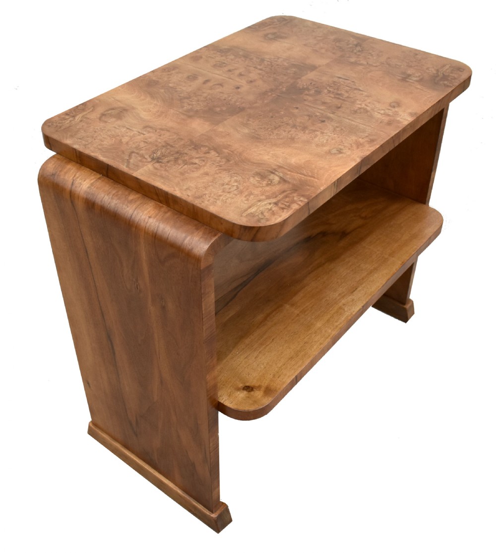 Art Deco Modernist Two Tier Blonde Walnut Occasional Table, c1930 View V