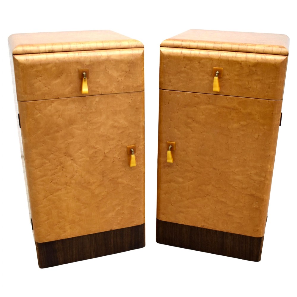 Art Deco Pair of Matching Bedside Cabinets in Blonde Maple, c1930's View II