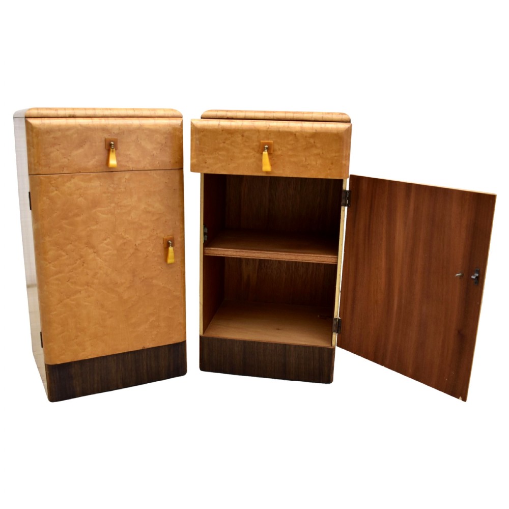 Art Deco Pair of Matching Bedside Cabinets in Blonde Maple, c1930's View III