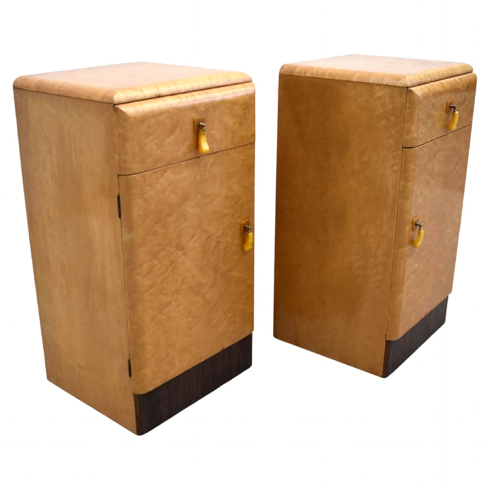 Art Deco Pair of Matching Bedside Cabinets in Blonde Maple, c1930's View VI