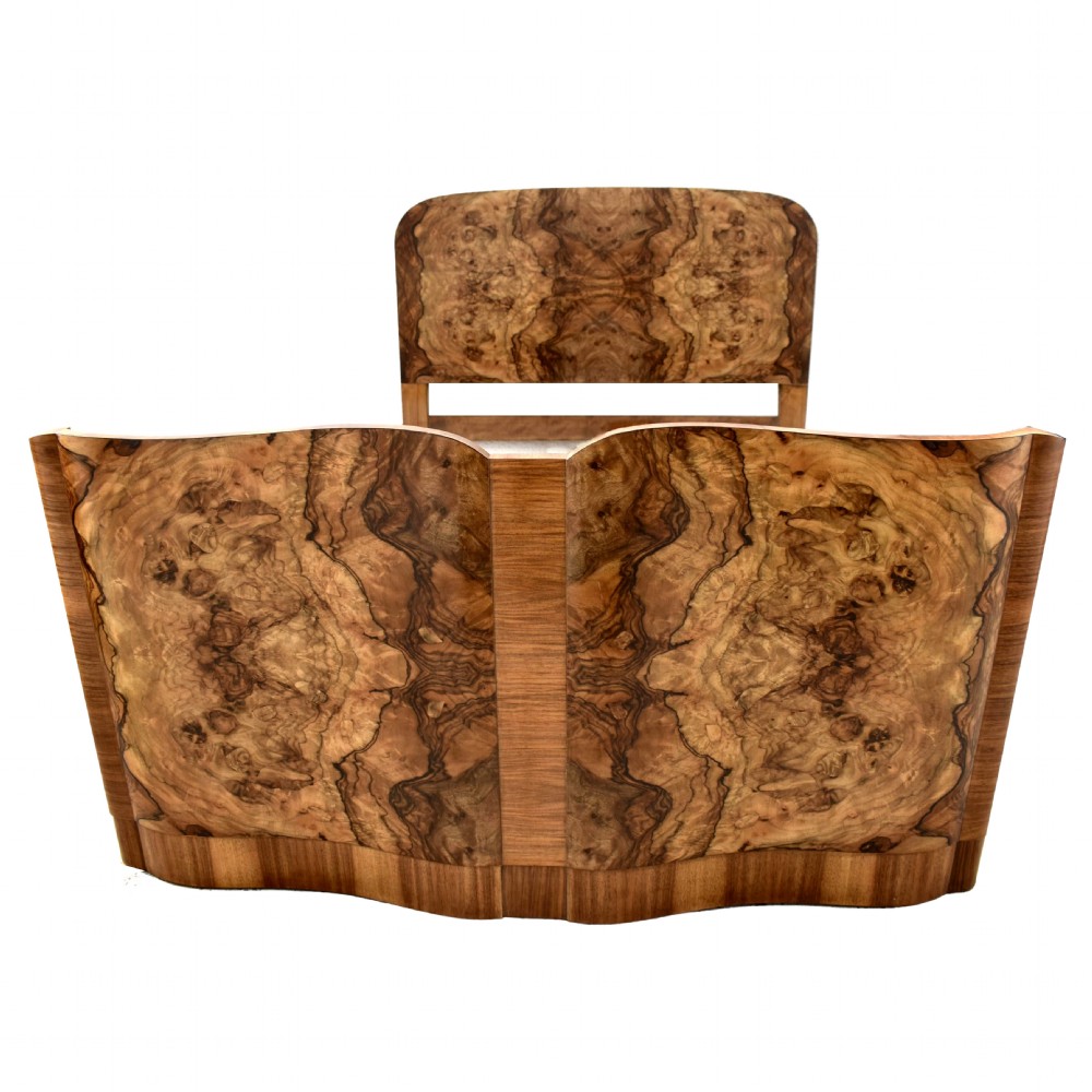 Art Deco Walnut Double Bed, c1930's 