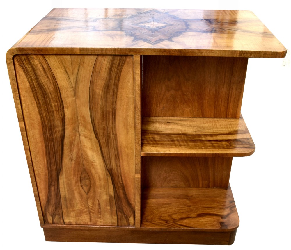 Art Deco Figured Walnut English Book Table on Casters, c1930 View IX