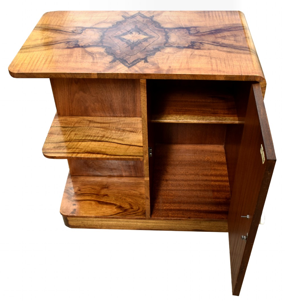 Art Deco Figured Walnut English Book Table on Casters, c1930 View X