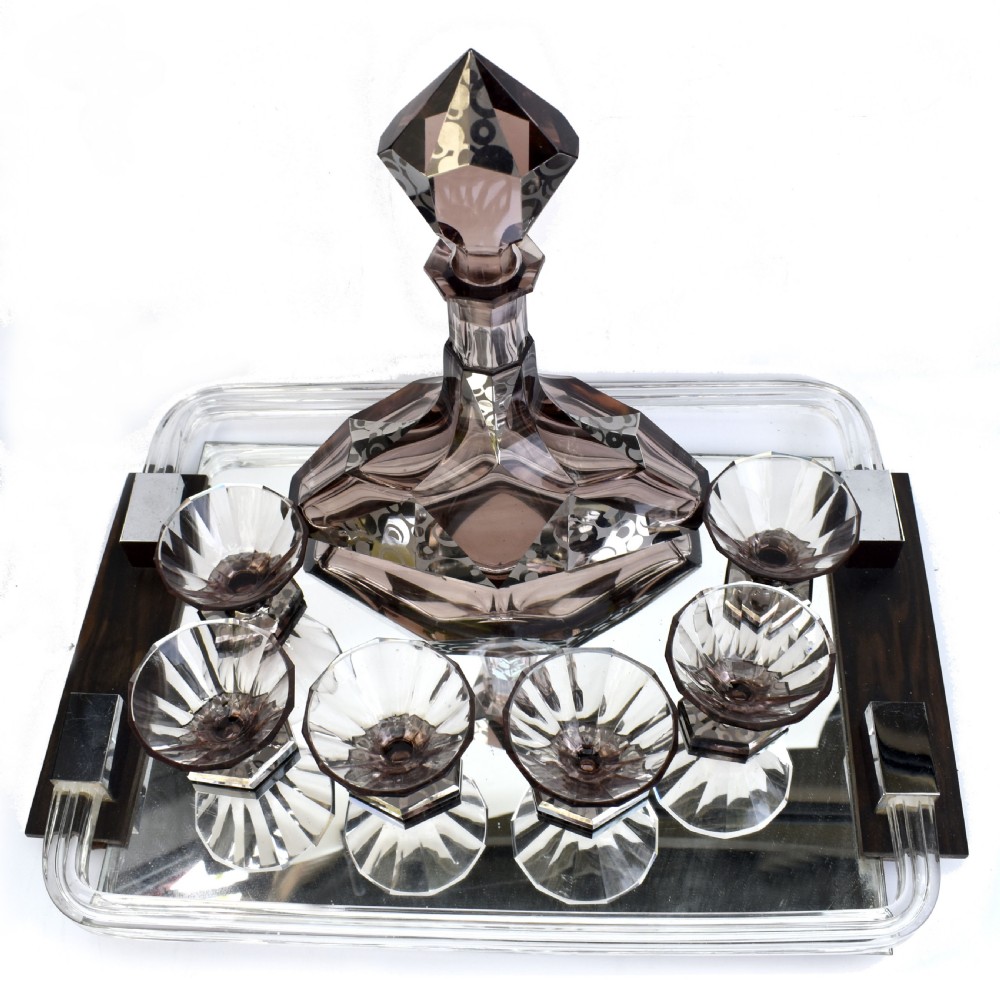 Art Deco Czech Glass 7 Piece Decanter Set, c1930 View II